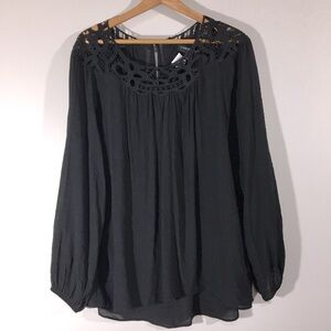 Lane‎ Bryant Crochet Lace Neck Keyhole Peasant Blouse